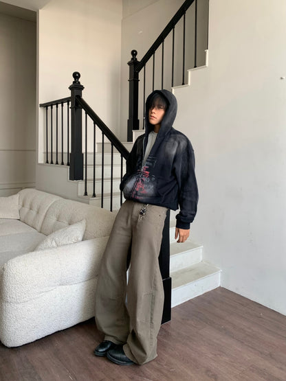 Paint Design Washed Zipper Hoodie WN22179