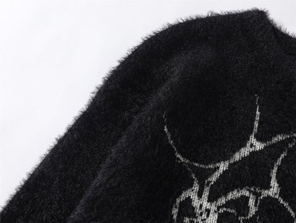 Fake Mink Fleece Letter Embroidery Oversize Knit Sweater WN11580