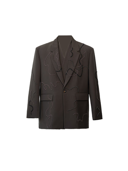 Studs Wave Design Tailored Jacket & Wide Pleats Trousers Setup WN23621