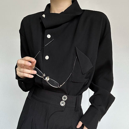 Asymmetric Neckline Long Sleeve Shirt WN19633