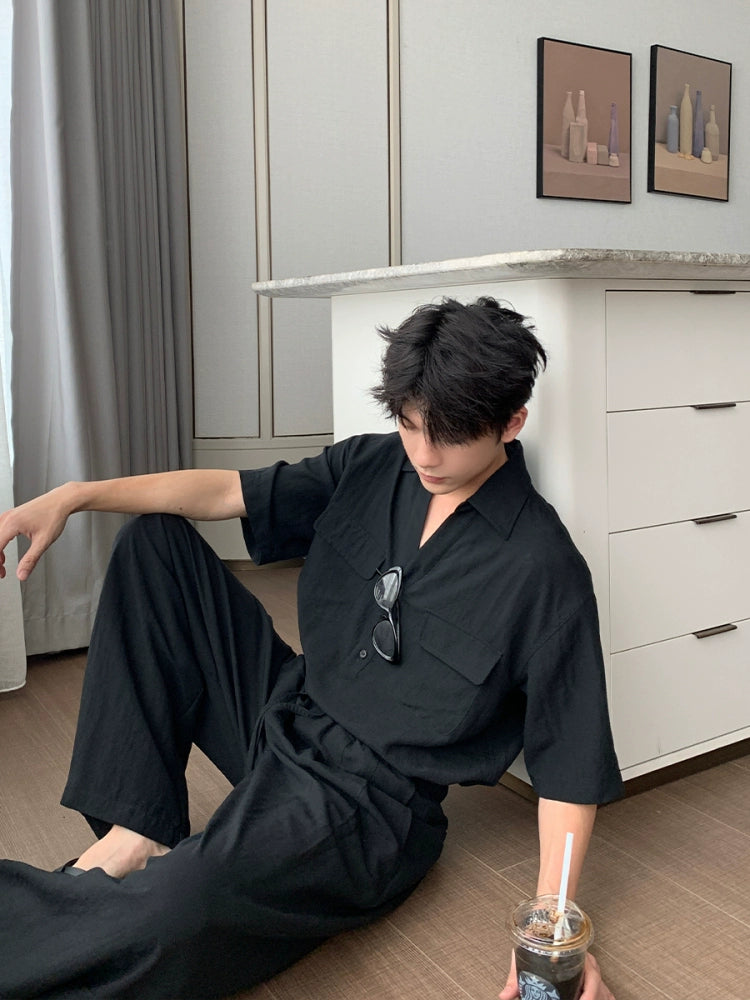 Linen Short Sleeve Shirt & Linen Pants Setup WN20422