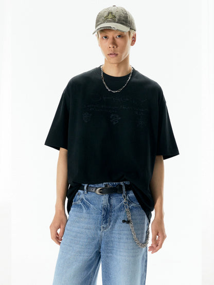 Hand-Drawn Print Oversize Short Sleeve T-Shirt WN18918