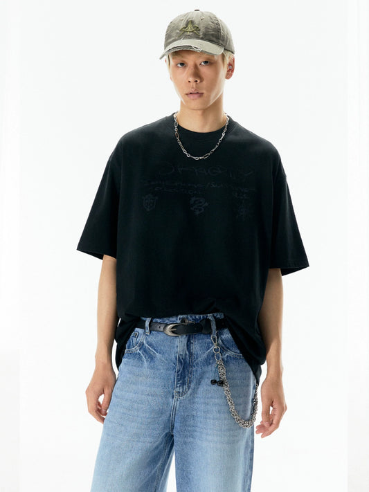 Hand-Drawn Print Oversize Short Sleeve T-Shirt WN18918