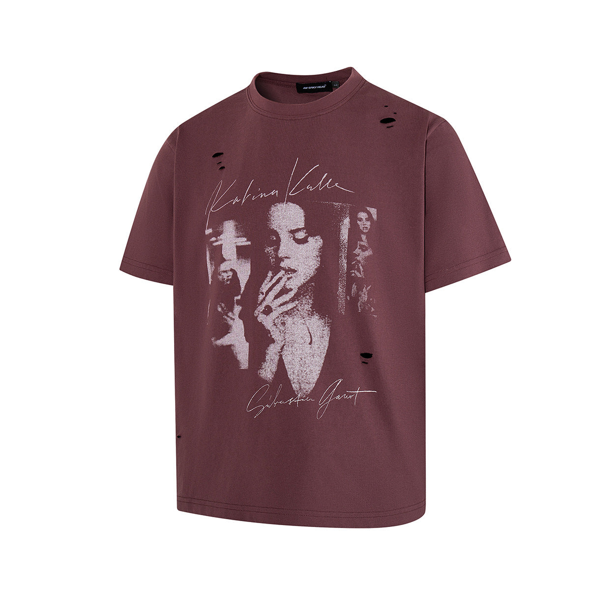 Damage Portrait Print Short Sleeve T-Shirt WN25495