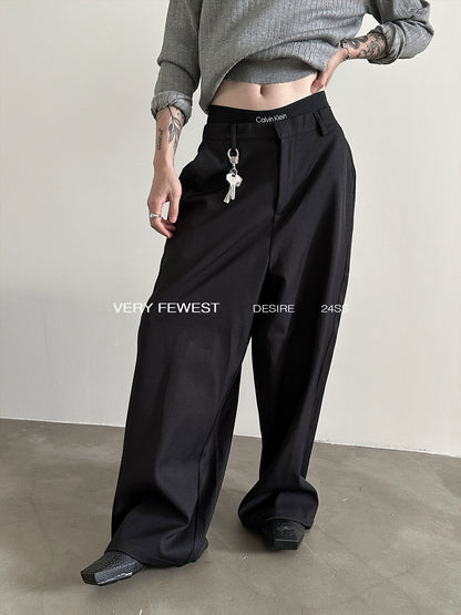 Half Elastic Waist Design Wide-Leg Straight Trousers WN8918