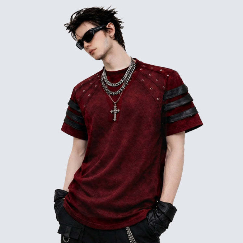 Studs Detail Strap Short Sleeve T-Shirt WN28021