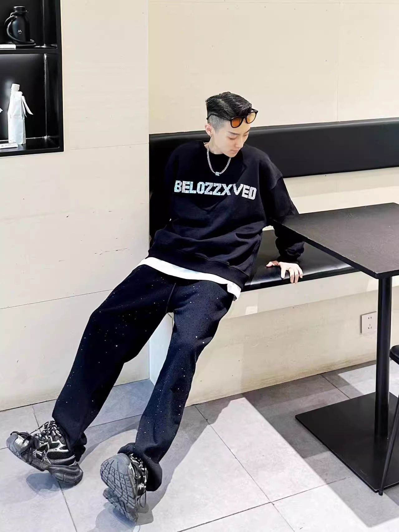 Rhinestone Heart Oversize Long Sleeve Sweatshirt WN20687