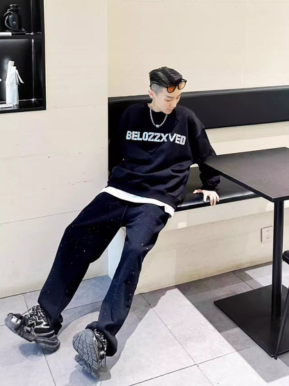 Rhinestone Heart Oversize Long Sleeve Sweatshirt WN20687