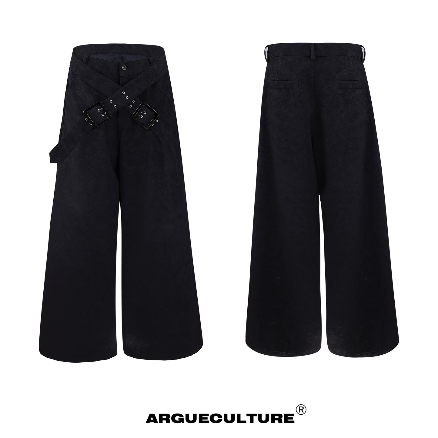 Cross-Strap Textured Straight PU Leather Pants WN11759