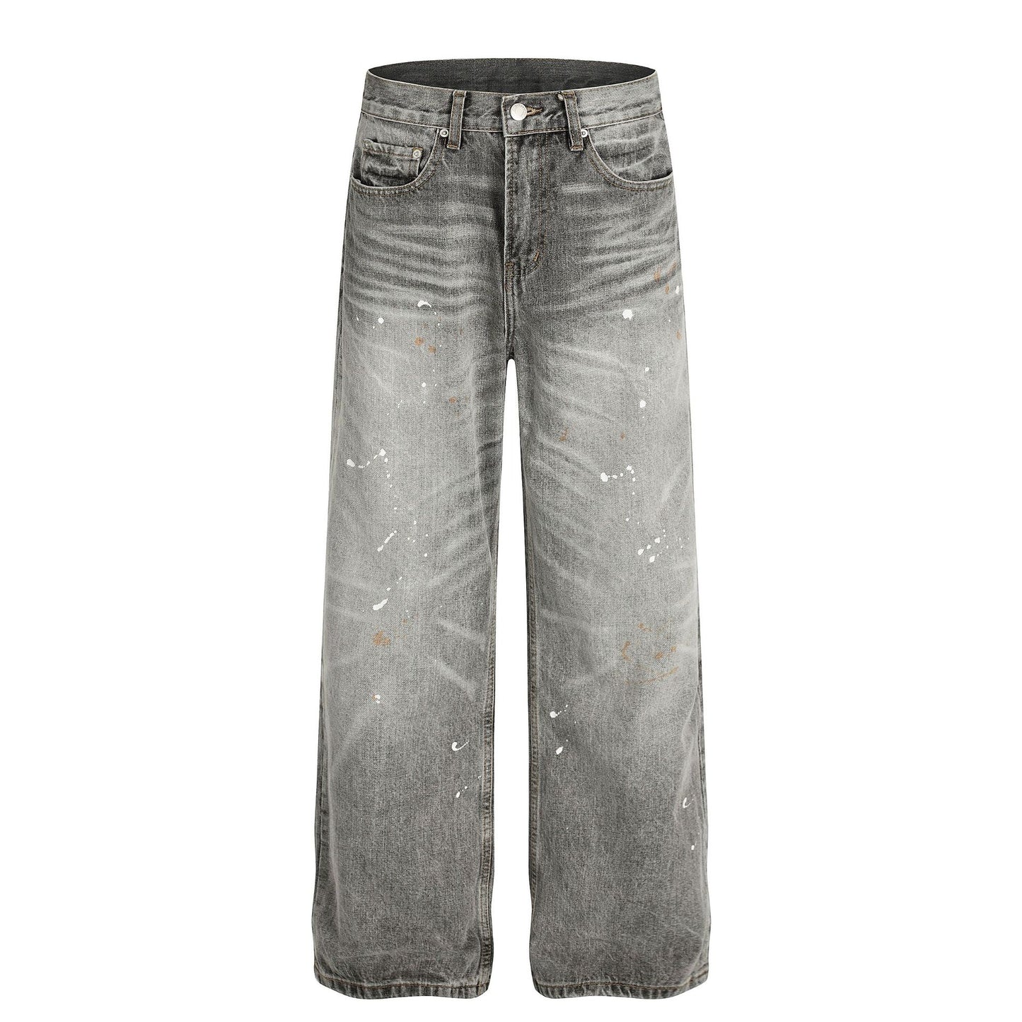 Dirty Washed Paint Wide Leg Denim Jeans WN25929