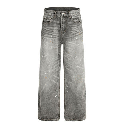 Dirty Washed Paint Wide Leg Denim Jeans WN25929