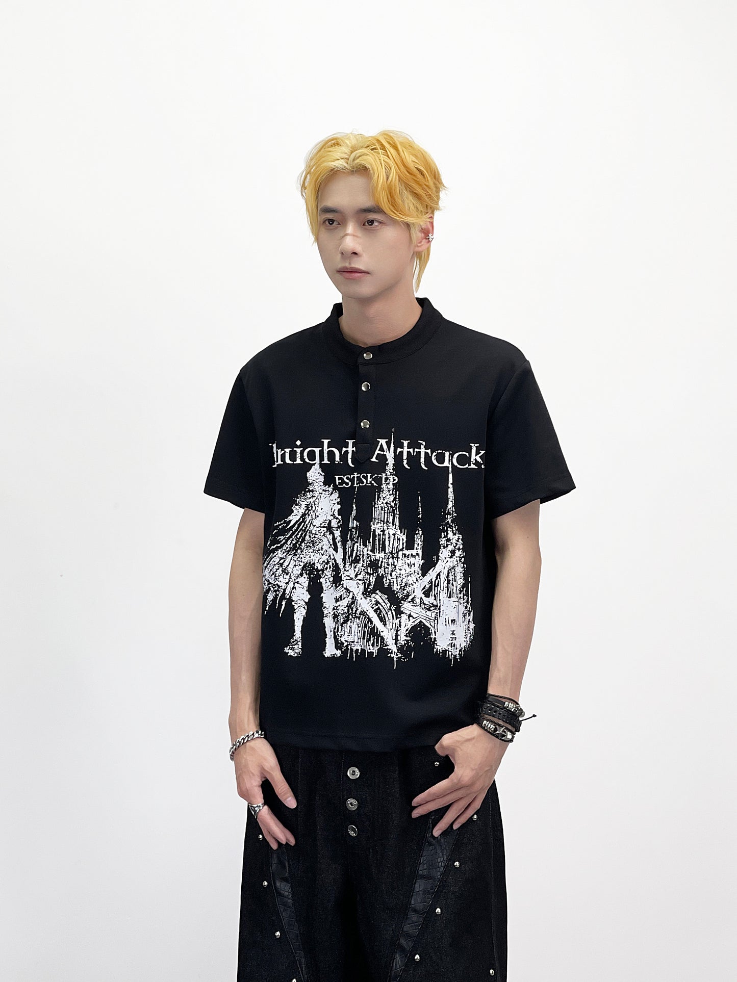 Graphic Art Print Henley Short Sleeve T-Shirt WN24280