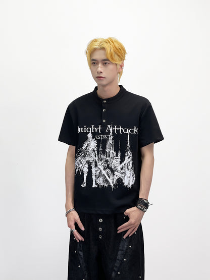Graphic Art Print Henley Short Sleeve T-Shirt WN24280