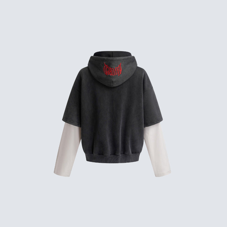 Washed Fake Layered Number Graphic Hoodie WN28120