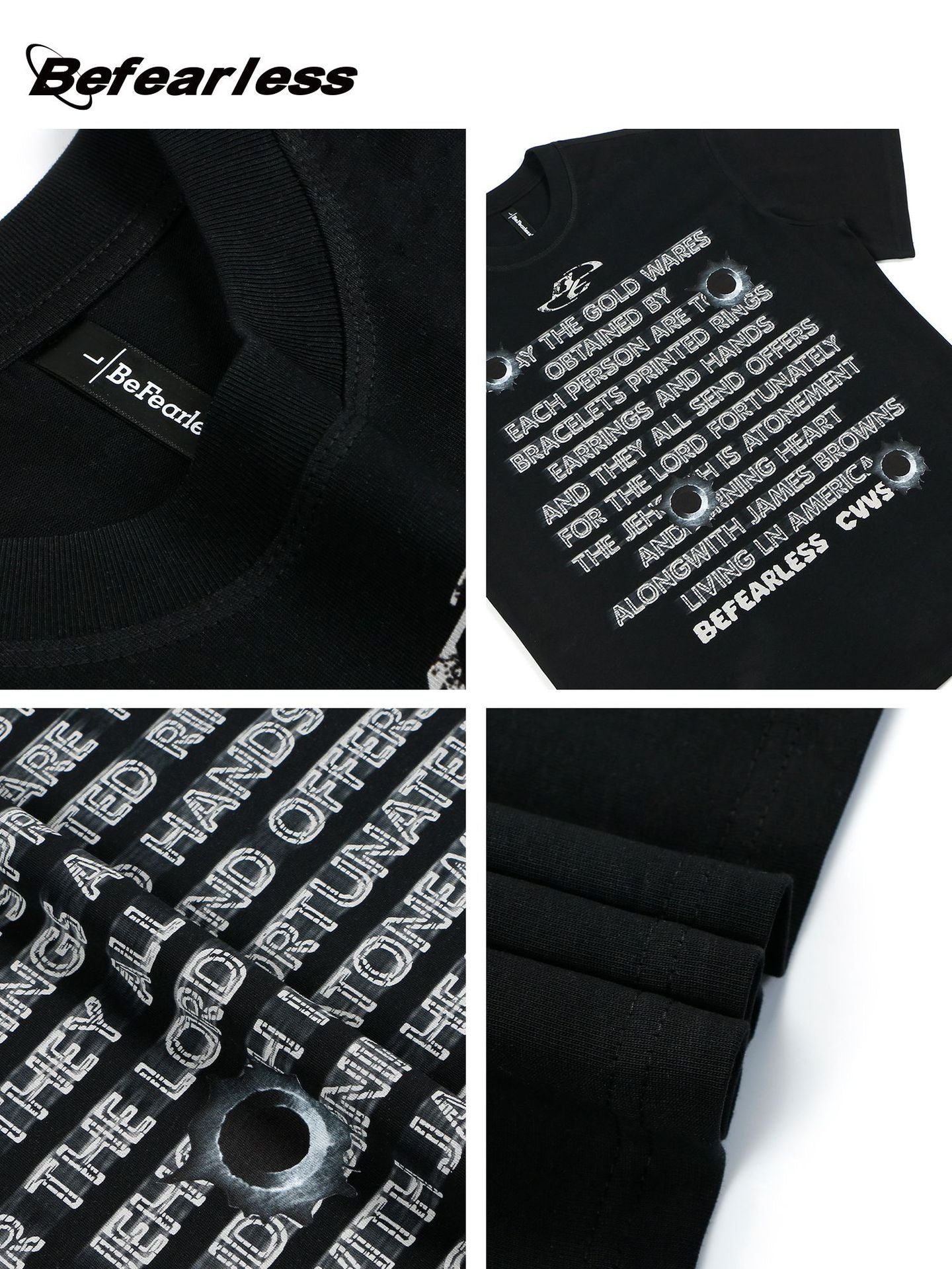 Bullet Hole Letter Print Short Sleeve T-Shirt WN26221