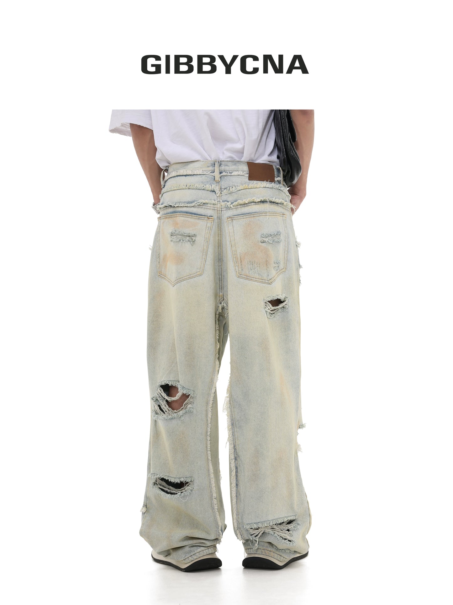 Damage Straight Denim Jeans WN8019