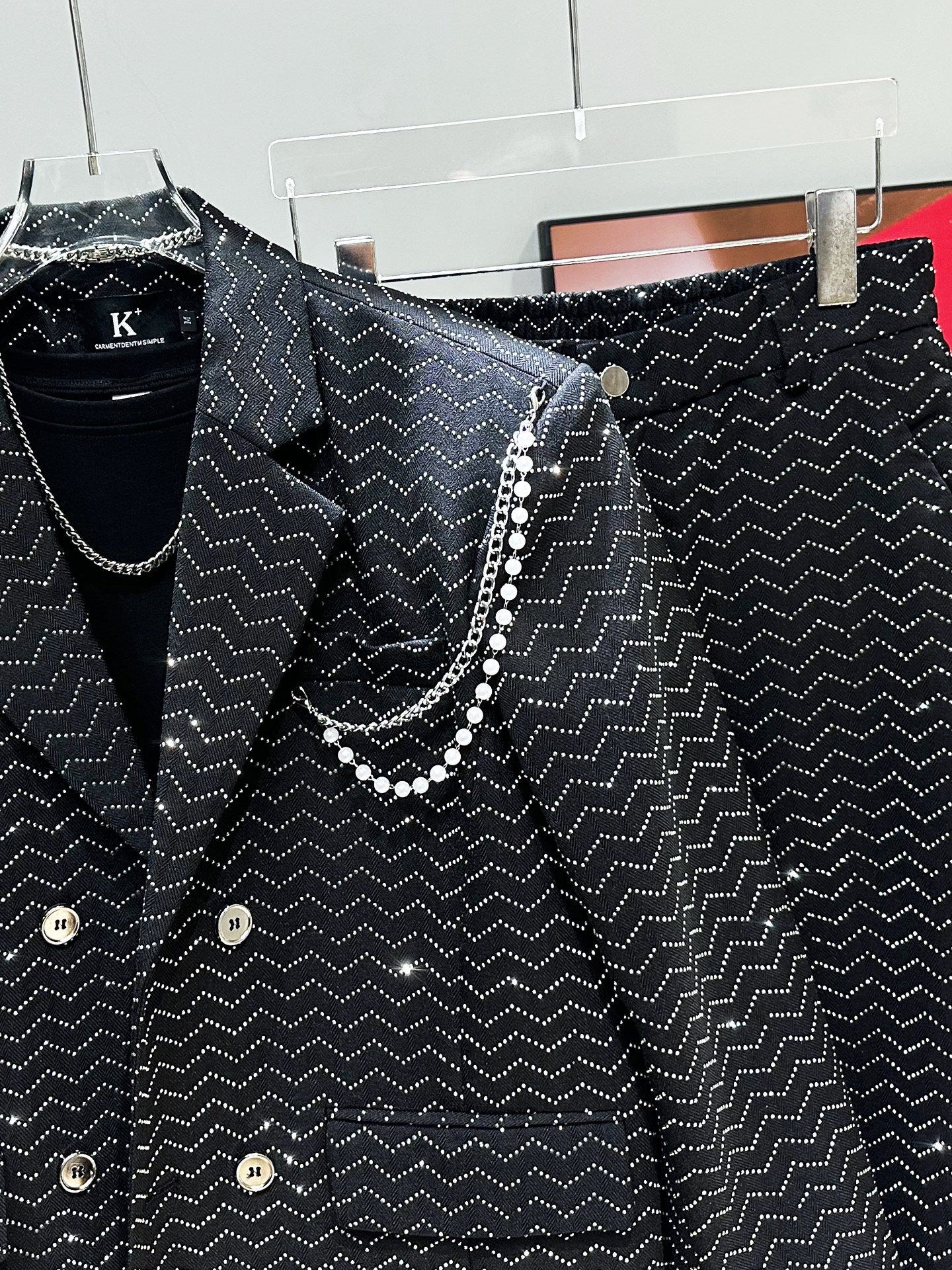 Rhinestone Tailored Jacket & Flare Trousers Setup WN23921