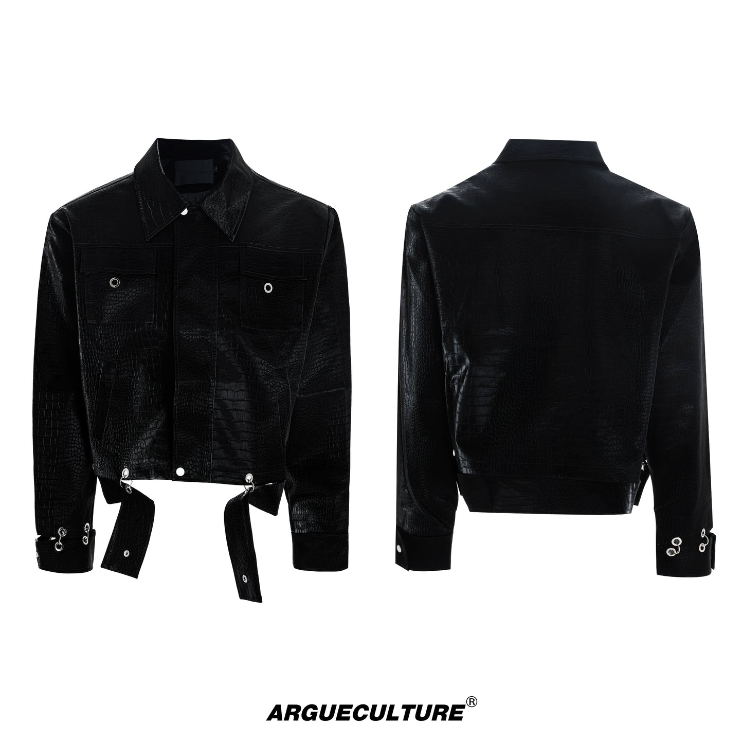 Crocodile Pattern Metal Panelled PU Leather Jacket WN20517