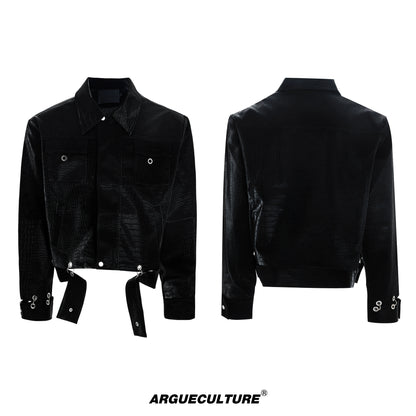 Crocodile Pattern Metal Panelled PU Leather Jacket WN20517
