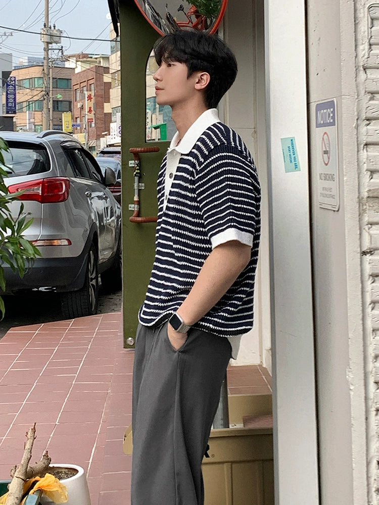 Colorblock Stripe Knit Short Sleeve Polo Shirt WN20320