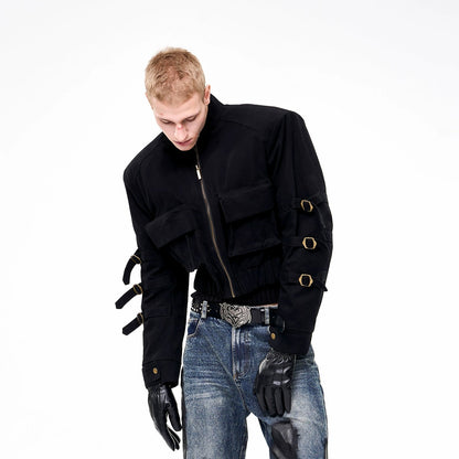 Stand Neck Strap Multi-Pocket Zipper Jacket WN21810