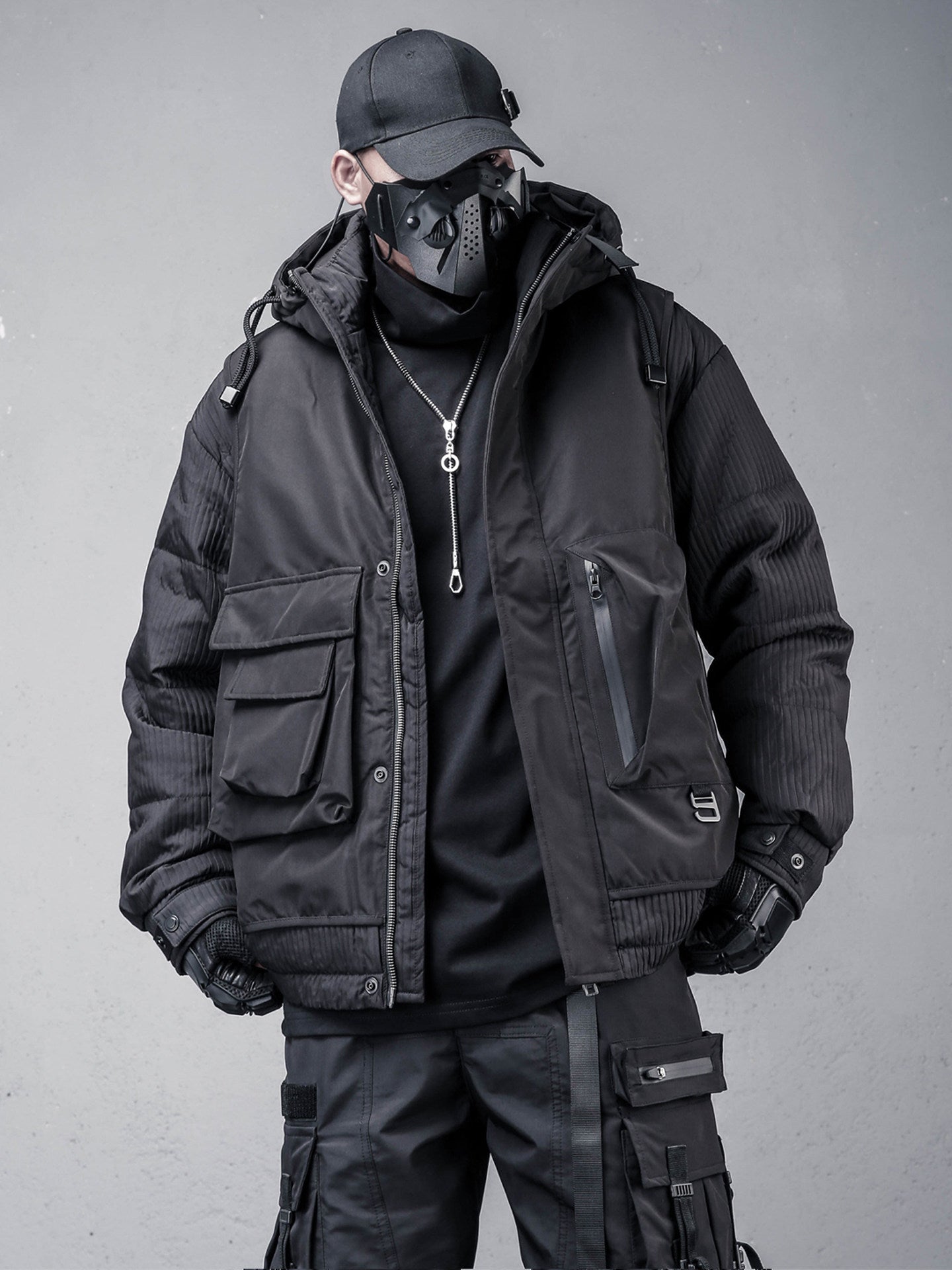 Fake Layered Hooded Tactical White Duck Down Jacket WN22545