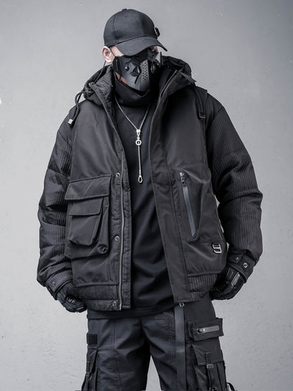 Fake Layered Hooded Tactical White Duck Down Jacket WN22545