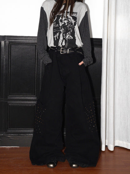 Metal Stud Wide Leg Floor-Length Pants WN22236
