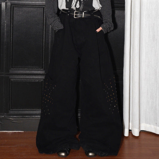 Metal Stud Wide Leg Floor-Length Pants WN22236