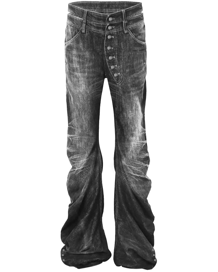 Washed Whisker Straight Denim Jeans WN20883