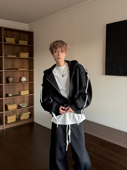 Drawstring Zipper Hoodie & Wide Leg Sweatpants Setup WN23181