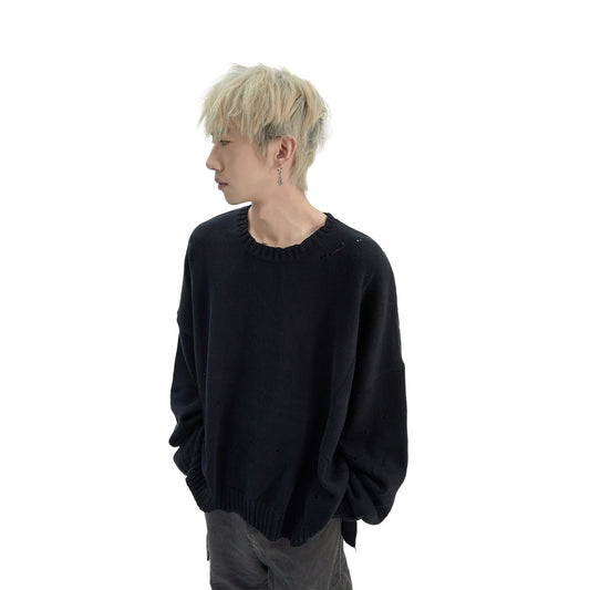 Damage Plan Round Neck Pullover Knit Sweater WN8776