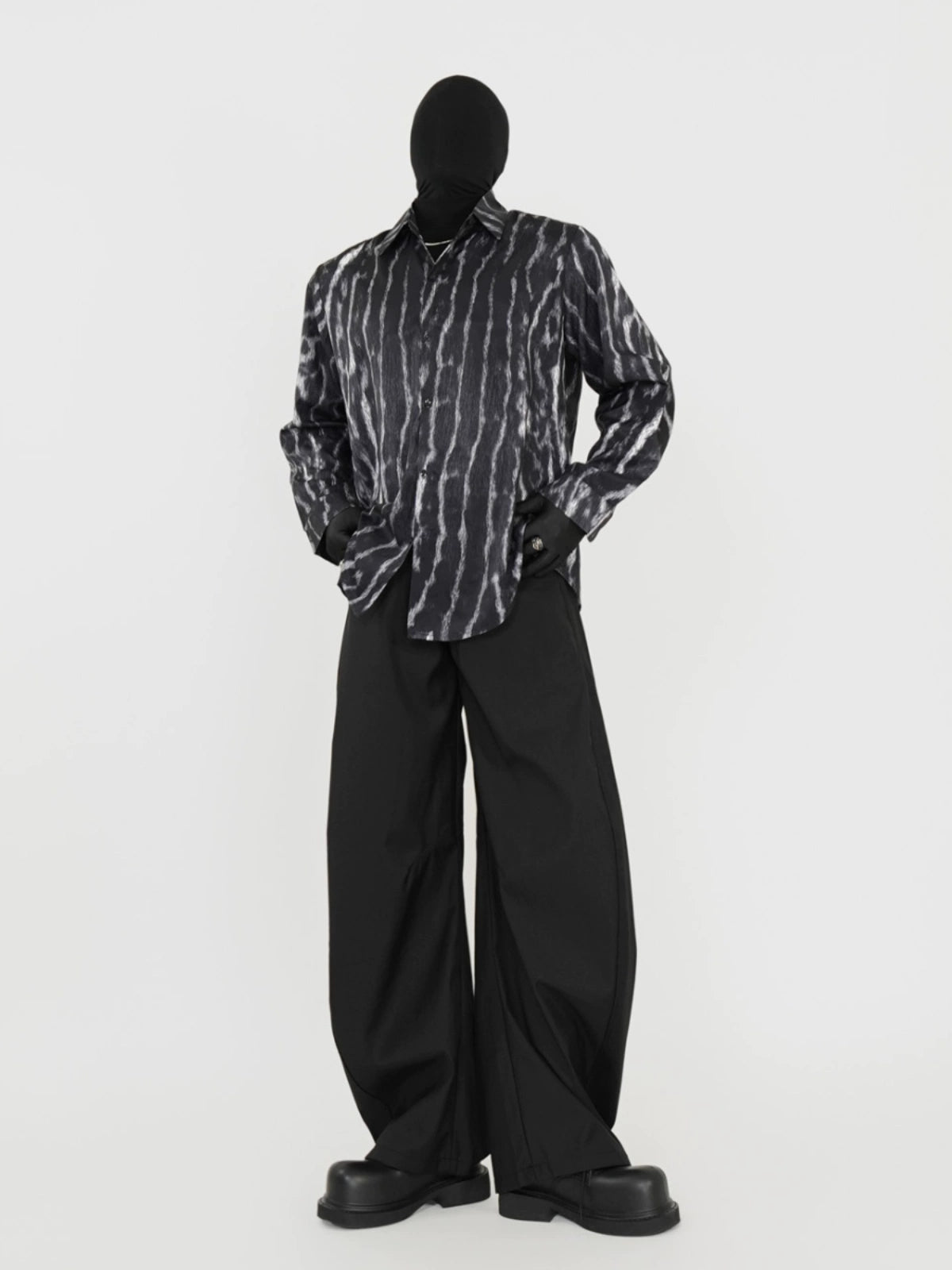 Wrinkle-Resistant Drape Stripe Tie-Dye Leopard Long Sleeve Shirt WN17387