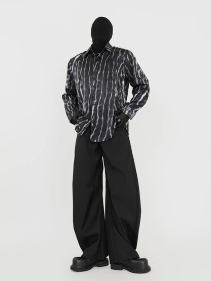 Wrinkle-Resistant Drape Stripe Tie-Dye Leopard Long Sleeve Shirt WN17387