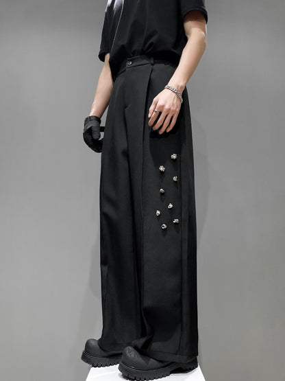 Metal Button Draped Wide Leg Trousers WN23868