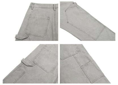 Washed Double Knee Wide Leg Cargo Pants WN26238