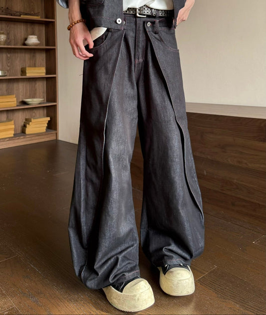 Deconstructed Shoulder-Pad Denim Jacket & Curved Denim Jeans Setup WN23171