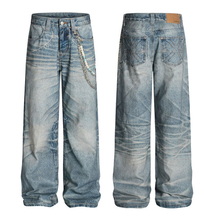 Digital Print Chain Wide Leg Denim Jeans WN25854
