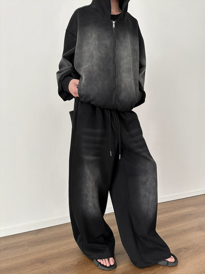 Oversize Short Zipper Hoodie & Wide-leg Gradient straight Sweatpants Setup WN5216