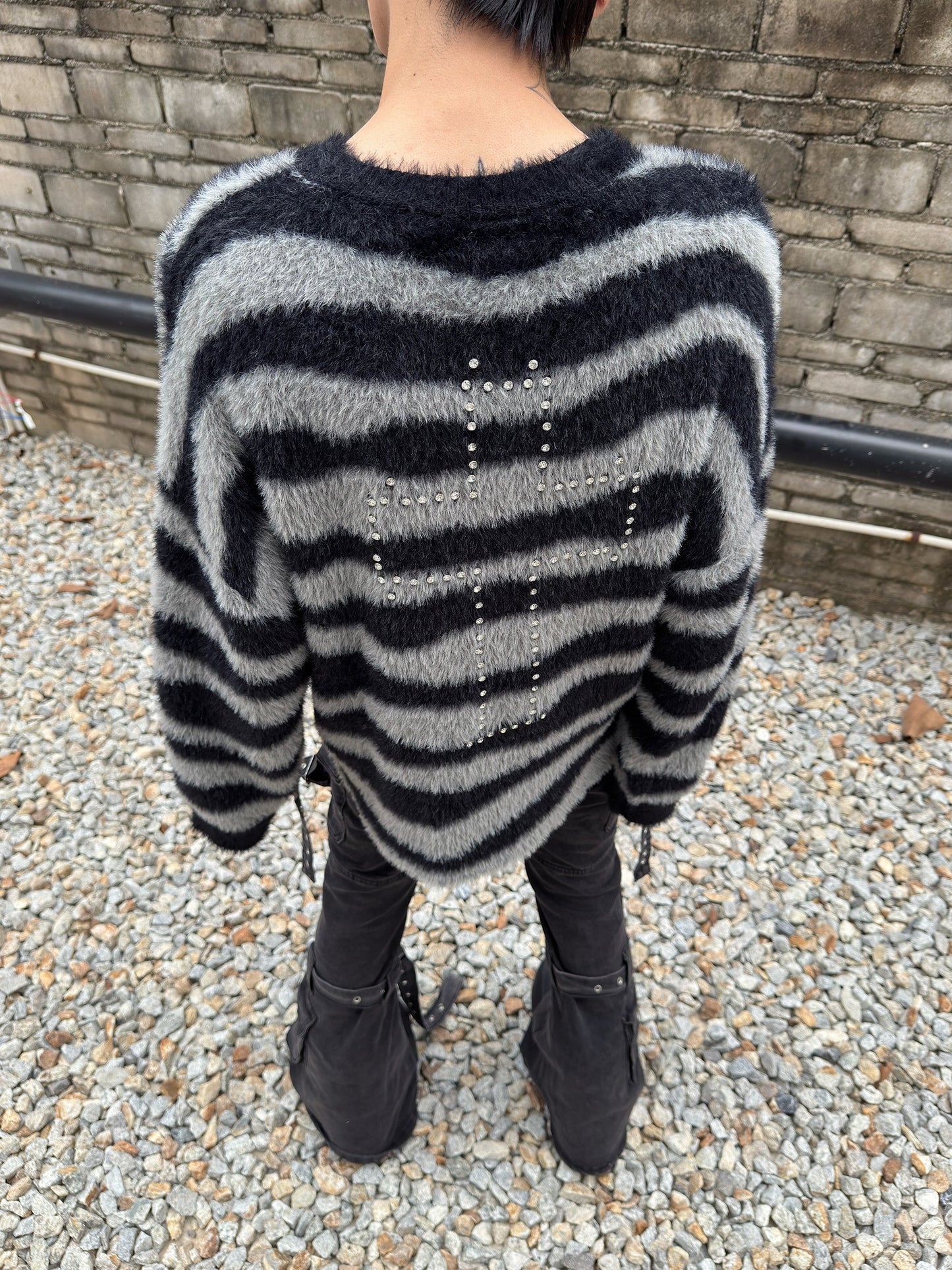 Cross Rhinestone Mohair Oversize Knit Sweater WN22981