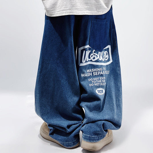 Graffiti Design Wide Leg Denim Jeans WN23989