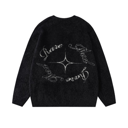 Fake Mink Fleece Letter Embroidery Oversize Knit Sweater WN11580