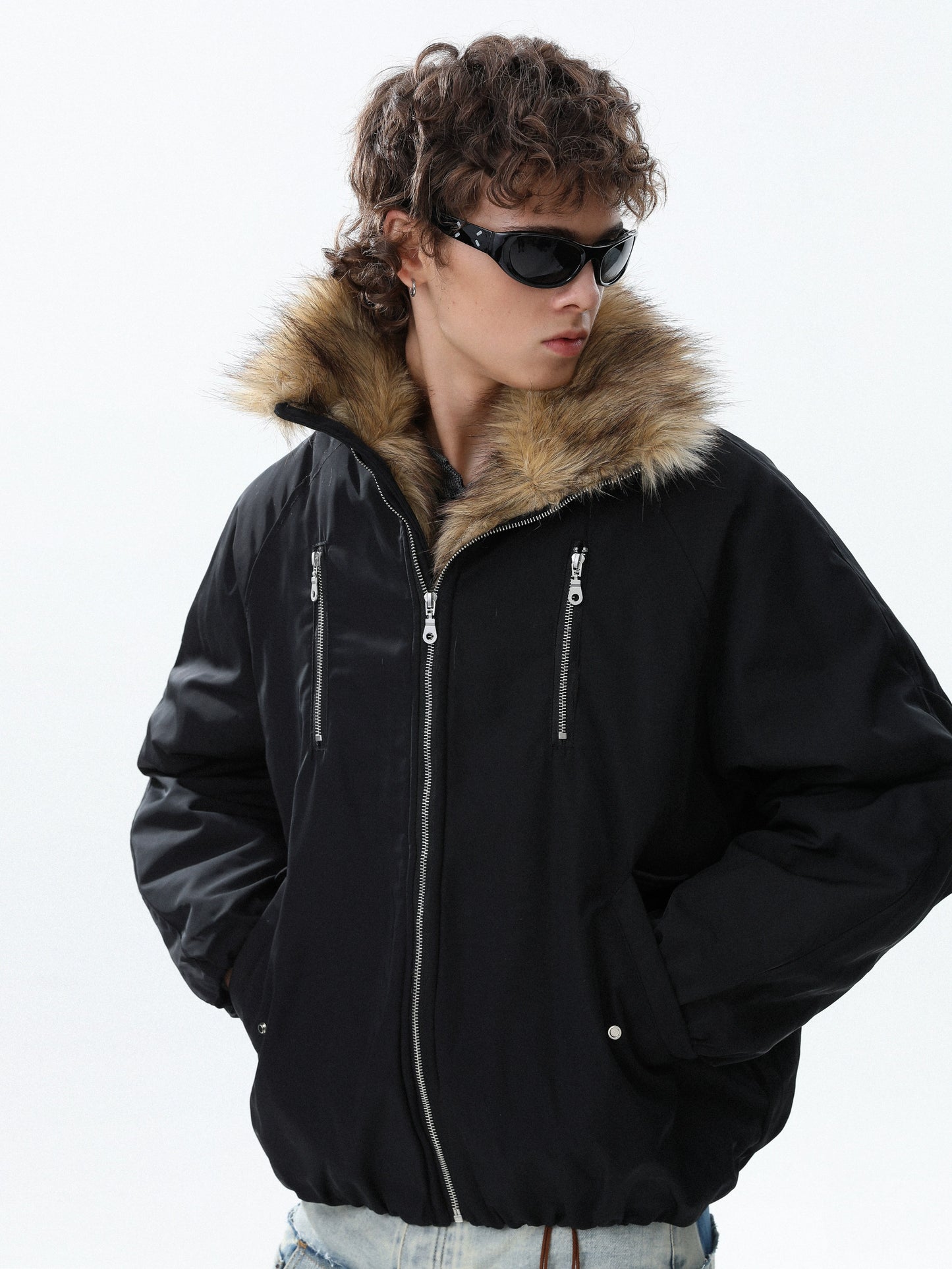 Fake Fur-Collar Thick Warm Zipper Jacket WN22094