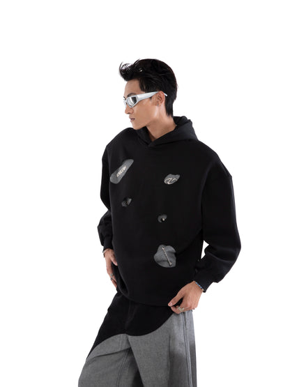 Asymmetrical Rivet Damage Zipper Hoodie WN20650