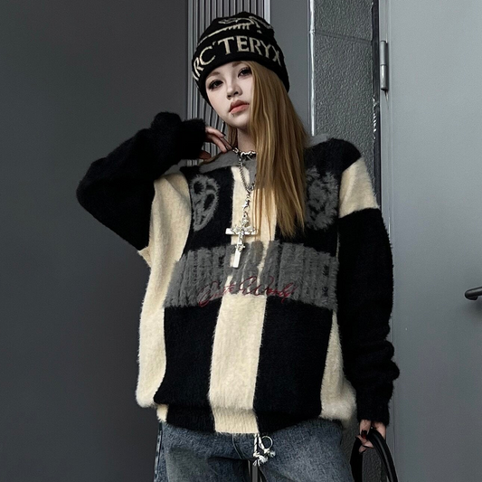 Stripe Embroidery Button Polo Knit Sweater WN24156