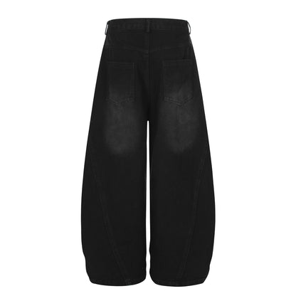 Washed Leopard Panel Curved Denim Jeans WN25514