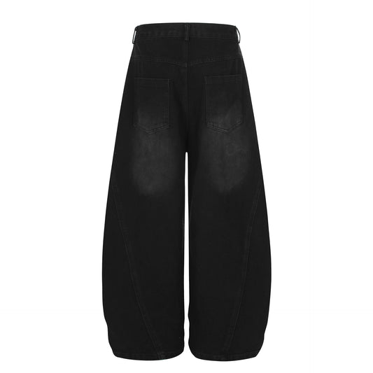 Washed Leopard Panel Curved Denim Jeans WN25514