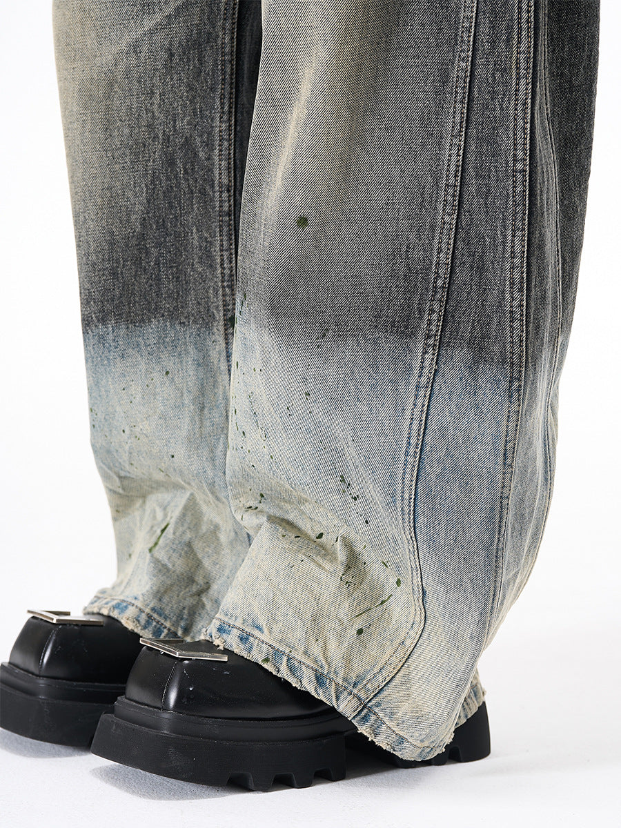 Paint Print Wide Leg Denim Jeans WN23101