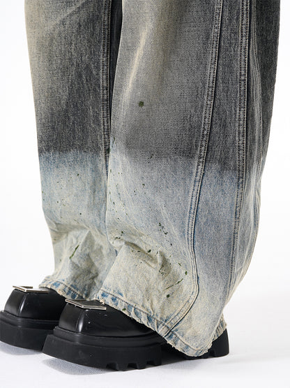 Paint Print Wide Leg Denim Jeans WN23101