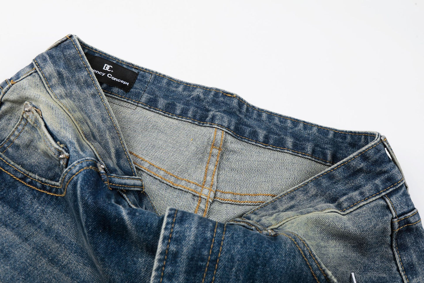 Washed Whisker Damage Wide Leg Denim Jeans WN26008